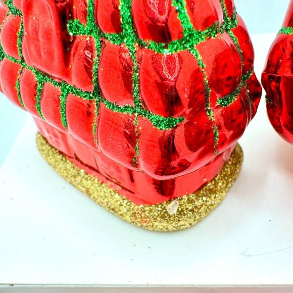 Vintage Red Gold Green Set of 6 Christmas Ornaments Gingerbread House Bells - Picture 6 of 7